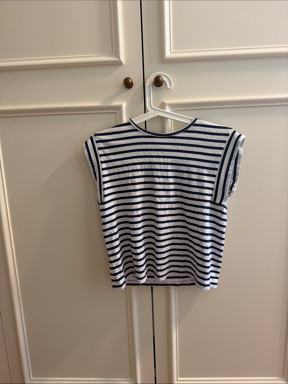 Zara Navy and White Striped Short Sleeve Tee
